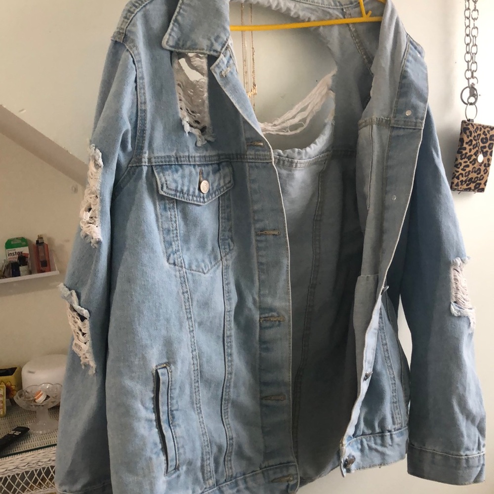 Heavily Distressed oversized jean jacket